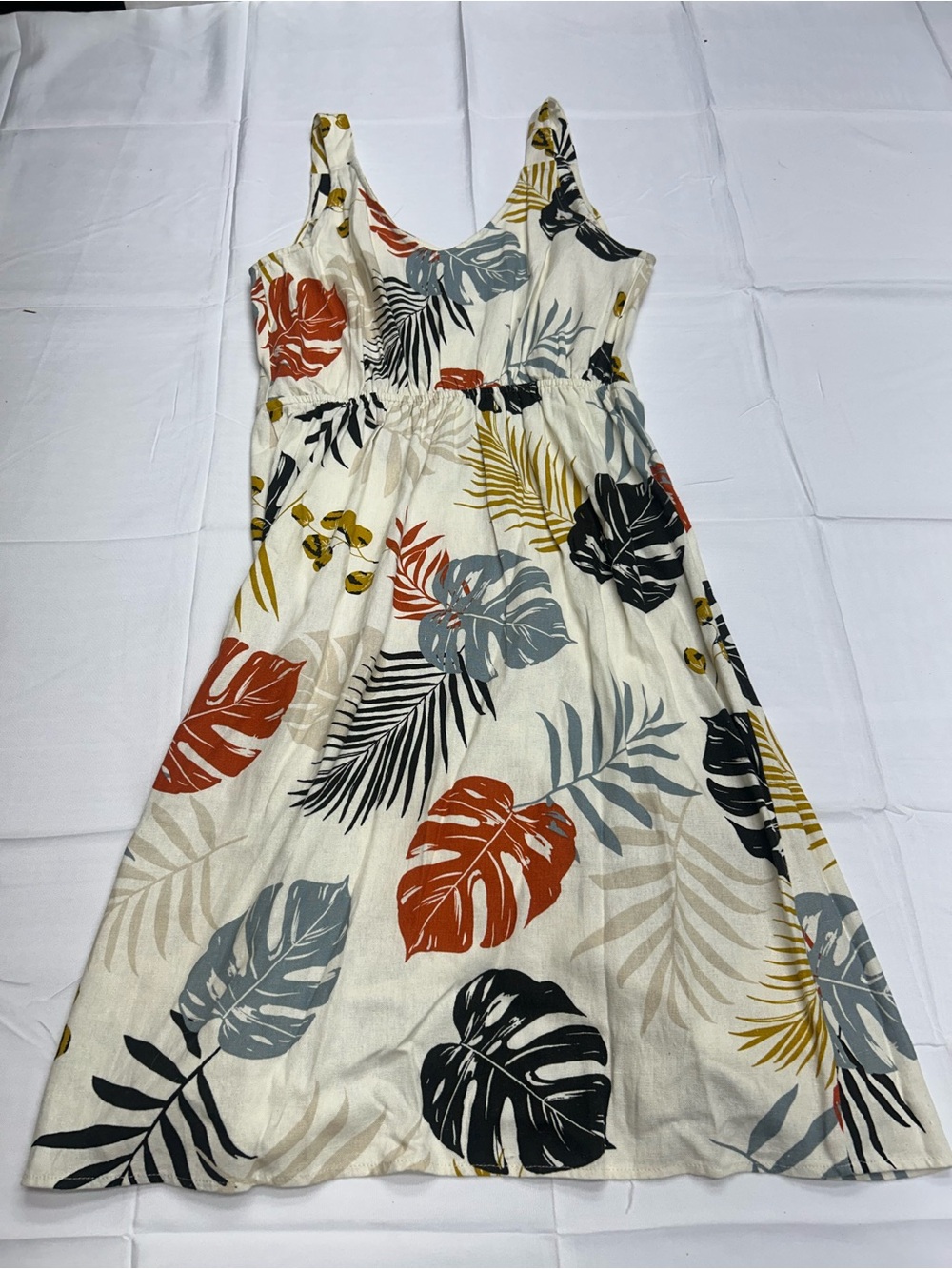 Monteau Los Angeles Tropical Linen Blend Button Front MIDI Dress Size M - Picture 5 of 5